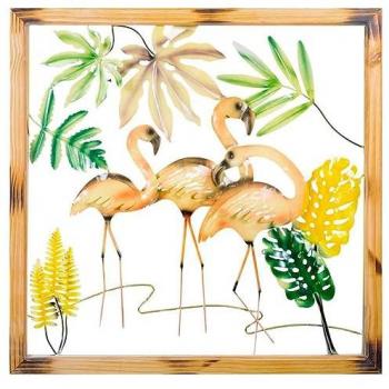 Mural decorativo de pared de metal Multicolor Flamenco rosa 87 x 4 x 87 cm