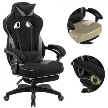 Silla de Oficina Ergonómica Woltu con Reposacabezas y Reposapiés, Silla Gaming Giratoria de Tela, Soporta hasta 150 kg