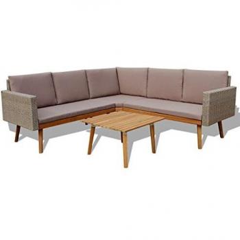 4-Piece Grey Poly Rattan Garden Lounge Set with Cushions