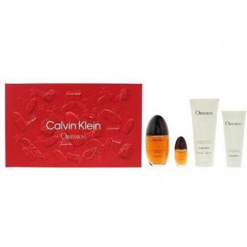 Calvin Klein Obsession Women's 4-Piece Gift Set: Eau de Parfum Spray 100ml, Body Lotion 200ml, Eau de Toilette Miniature 15ml, Shower Gel 100ml