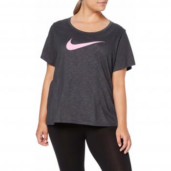 Nike W NK Dry tee DFCT Scoop Plus T-Shirt, Mujer, Carbon Heather/htr/Pink Rise, 1X