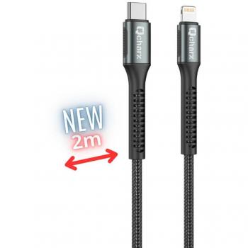 Cable Qcharx Prague Tipo C a Lightning 3A 20W (2m) Trenzado Suave Negro con Aleación de Aluminio
