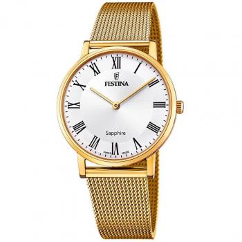 Reloj Festina Hombre F20022/4 Swiss Made Caja de Acero Inoxidable 316L Dorado con Correa de Acero Inoxidable Blanc