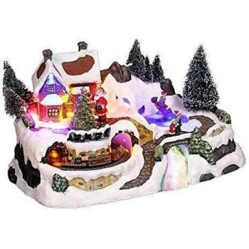 Tren Navideño Figurita con Luces y Pueblo Decorativo - Multicolor, incluye luces LED, diseño de tren decorativo, figuras navideñas y pueblo en miniatura