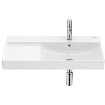 Lavabo mural de porcelana Roca Ona 80x46 cm con cubeta a la derecha, blanco brillo
