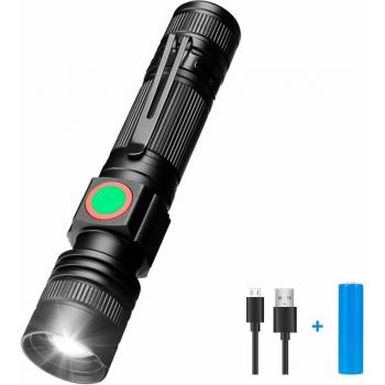 Linkax Linterna LED Alta Potencia Linterna Tácticas Militares Recargable Linterna de Mano Zoomable Linternas Antorcha 600 LM Flashlight LED de 3 Modos para Ciclismo Camping incluida 18650 Pilas