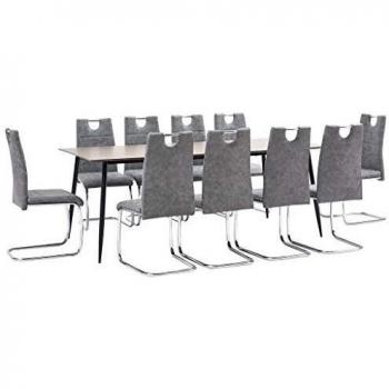 vidaXL Juego de Comedor 11 Piezas Cuero Sintético Mobiliario Decoración Interior Casa Hogar Robusto Duradero Resistente Funcional Práctico Útil Gris