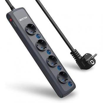 BESTEK Regleta Enchufes Con 4 Tomas AC Alargadora Cable de 1,8M Regleta Con Interruptores Individuales Protección Contra Sobretensiones 3600W Regleta