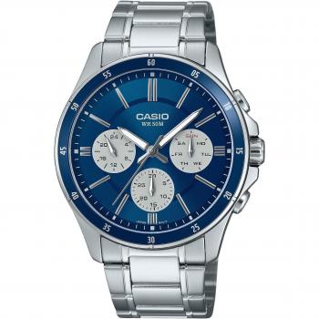 Casio Men's Blue Dial Quartz Watch with Ion Plated Stainless Steel Case and Bracelet