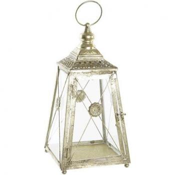 Farola de metal y cristal con diseño elegante (18 x 18 x 36 cm)