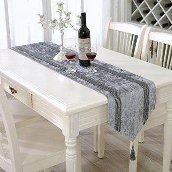 Simple de lujo mesa de comedor de rayas de lentejuelas camino de mesa camino de mesa de café cama toalla, Gris, 33 cm x 210 cm