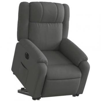 Sillón eléctrico reclinable elevable de tela gris oscuro con respaldo, reposabrazos y asiento ajustable