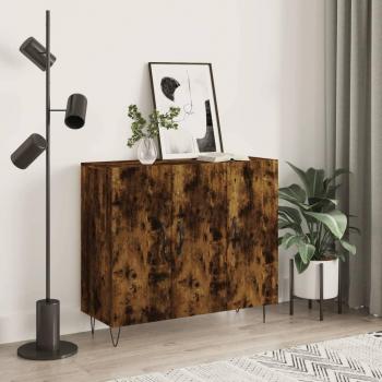 Aparador de madera de ingeniería 90x34x80 cm en color roble ahumado, mueble de almacenaje para salón, buffet, armario auxiliar y armario de almacenamiento