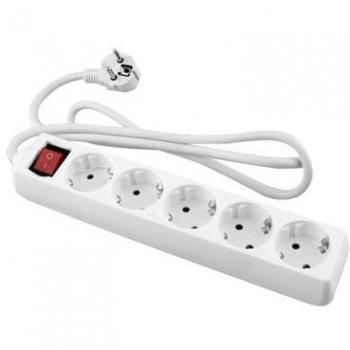 Base múltiple blanca 5 tomas con interruptor y cable de 3 metros
