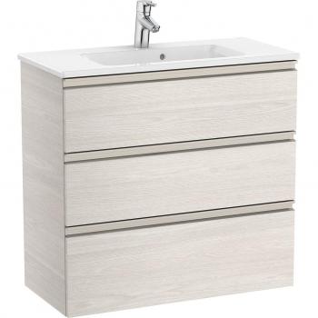 Mueble de baño compacto Roca The Gap con 2 cajones y lavabo, Pack Unik mueble base compacto de 3 cajones + lavabo, Color: Fresno nórdico, Medidas: 805 x 380 x 759