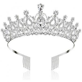Makone Tiara Corona de Cristal con Diamantes de imitación Peine para Corona Nupcial Proms de Boda desfiles Princesas Fiesta de cumpleaños