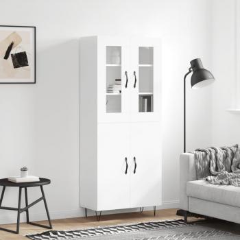 Aparador alto de madera contrachapada blanco brillo 69,5x34x180 cm