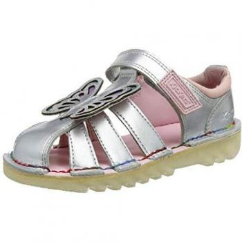 Kickers Kick Faeries Sandal, Sandalias con Punta Abierta para Niñas, Multicolor metálico Slv, 28 EU
