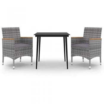 3 Piece Garden Dining Set with Cushions Poly Rattan and Glass
