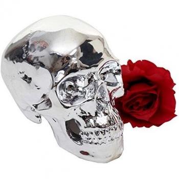 Escultura de Calavera HWC-T921 en Poliresina para Interior/Exterior 18 cm Plata Alto Brillo
