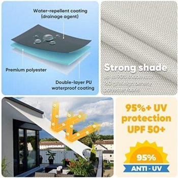 Sekey Toldo Vela de Sombra Impermeable 3x5m Rectangular con Cuerda y Kit de Montaje Protección Rayos UV, Resistente al Desgarro, para Terraza Balcon Patio Exteriores Jardín, Blanco