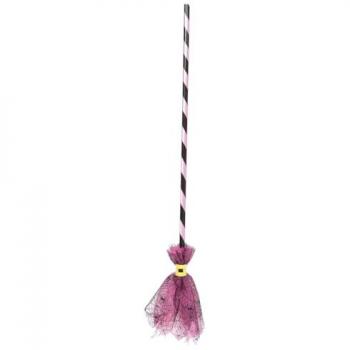 Escoba Bruja Telaraña Rosa 90 cm Rubies S4447 Accesorios para disfraces, Talla única, Unisex, ideal para Halloween, Carnaval y fiestas