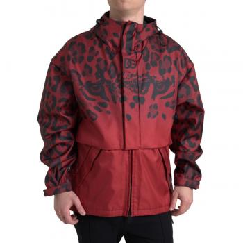 Dolce & Gabbana Red Leopard Hooded Rain Coat Jacket - IT48 | M