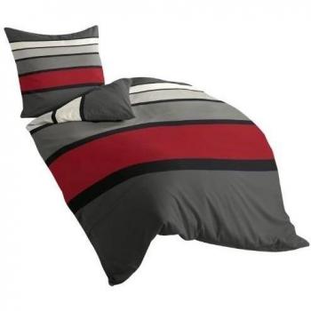 Bierbaum 4757_63 - Juego de Funda nórdica, 155 x 220 cm + 80 x 80 cm, satén, diseño a Rayas, Color Gris y Rojo