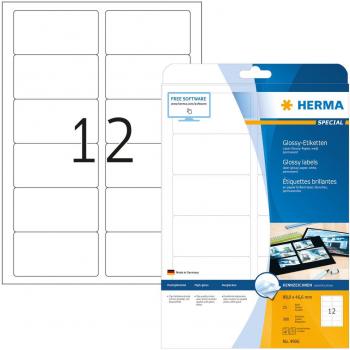 Etiquetas Autoadhesivas Brillantes HERMA 4906, 88,9 x 46,6 mm, Blancas, para Impresoras Láser y Fotocopiadoras, Paquete de 300 Etiquetas (25