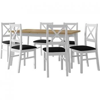 Conjunto de comedor Victorville 297, Roble Artisan y Blanco, 6 asientos, 140 x 80 x 75 cm