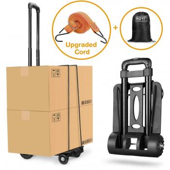 Carretilla plegable Wilbest, Carritos porta equipajes con 4 ruedas Carga máxima 70 kg/165 lbs - Después de plegar se puede poner en la mochila - Negro