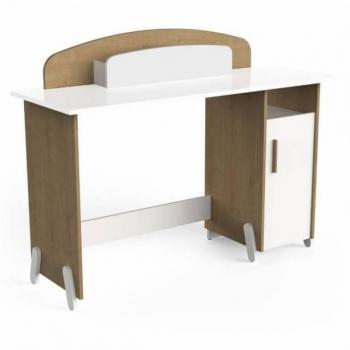 Mesa Escritorio Infantil Juvenil Naili con Armario en Roble Hamilton y Blanco Mate 135 cm, Melamina Blanco - Madera Claro 135x103x50