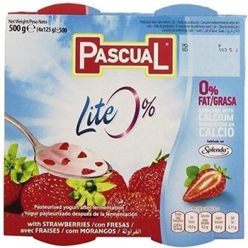 Pascual, Yogures  lite 0% con fresas y enriquecido en calcio 4x125 g