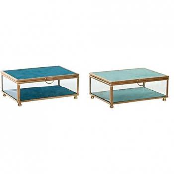 Caja-Joyero DKD Home Decor 15 x 10 x 6 cm Cristal Turquesa Azul cielo Hierro (2 Unidades)