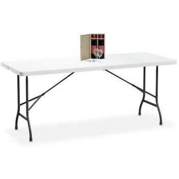 Mesa Jardín Plegable 72x180 cm, Plástico y Acero Resistente para 8 Personas, Blanco - Relaxdays