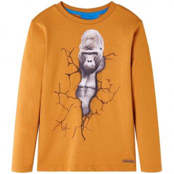 Camiseta Infantil de Manga Larga con Estampado de Gorila en Color Ocre Oscuro Talla 116