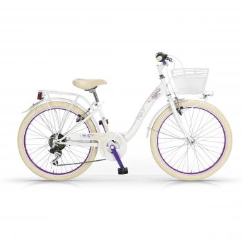 MBM  Fleur - Bicicleta de paseo para mujer de 6 velocidades, cuadro de acero talla 34, frenos V-Brake, horquilla acero y ruedas de 24, color blanco