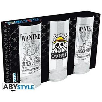 ABYstyle One Piece - Juego de 3 vasos con diseño de calavera, wanted Luffy y wanted Zorro
