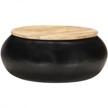 Mesa de centro de madera maciza de mango 68x68x30 cm en color gris, marrón y negro - Mesita de salón o comedor auxiliar