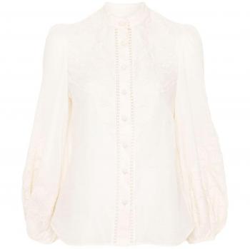 Zimmermann Women's Embroidered Linen Blouse Shirt in Beige | 1140TSS242CRM