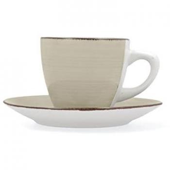 Conjunto de 2 tazas con plato beige de gres Vita 22cl