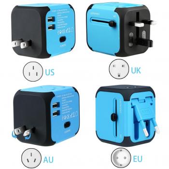 Adaptador Enchufe, Adaptador Viaje Enchufe Universal y cargador todo-en-uno viaje del mundo es adaptador de corriente universal,con doble USB y Seguridad de Fusibles para los enchufes de pared de Estados Unidos Inglaterra Australia Europa -