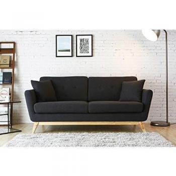 Sofá Escandinavo 3 Plazas de Tela Gris Antracita con 2 Cojines - Diseño Moderno y Desenfundable - HOGA