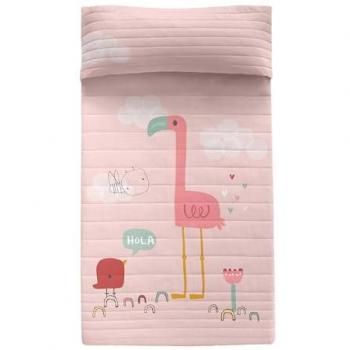 Colcha Happyfriday Flamencos Multicolor 200x260 cm para Cama 105, 100% Algodón y Relleno de Poliéster