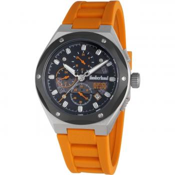 Reloj Hombre Timberland TDWGQ2231202 Negro, cronógrafo, caja de acero inoxidable, correa de silicona negra, resistencia al agua 100 metros, esfera analógica con detalles en blanco y rojo
