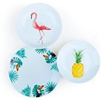 Excelsa, Tropical - Juego de Vajilla de 18 Piezas, de Porcelana Color Blanco con Decoraciones