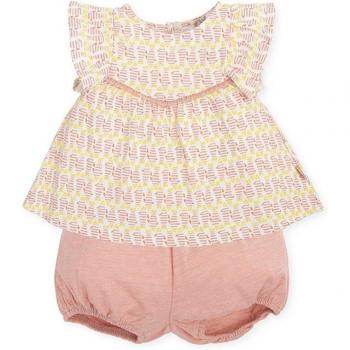 Conjunto de bebé niña Tutto Piccolo de manga corta en punto liso flamé