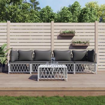 5-Piece White Steel Garden Lounge Set with Cushions
