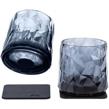 Silwy Magnetic Plastic Tumbler Glasses Set - 250 ml, Pearl Grey, with Nano-Gel Coasters (2 pcs)