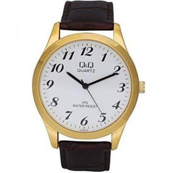 Qq mens analogue quartz watch with leather strap qc152j104y
